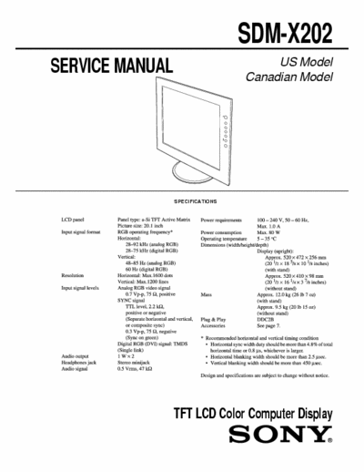 Sony SDM-X202 LCD service manual